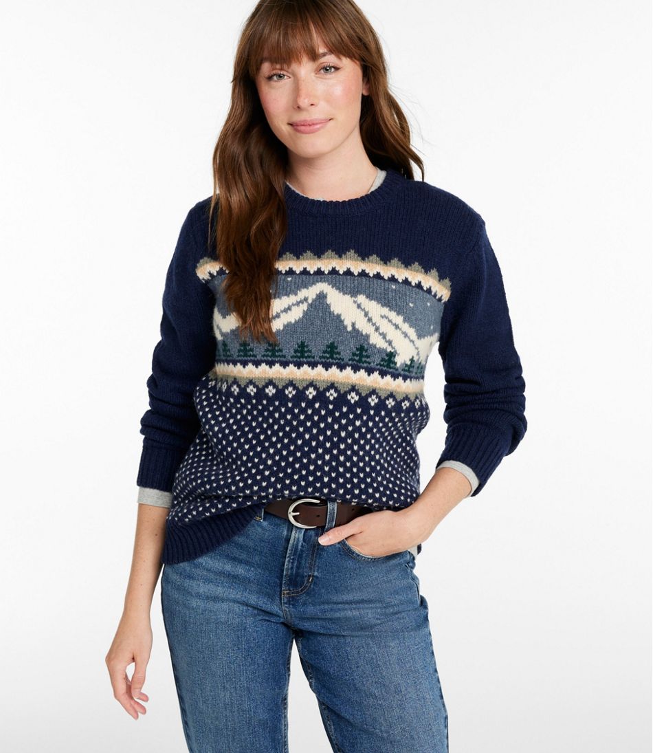Women's Bean's Classic Ragg Wool Crewneck Intarsia Sweater / L.L.Bean