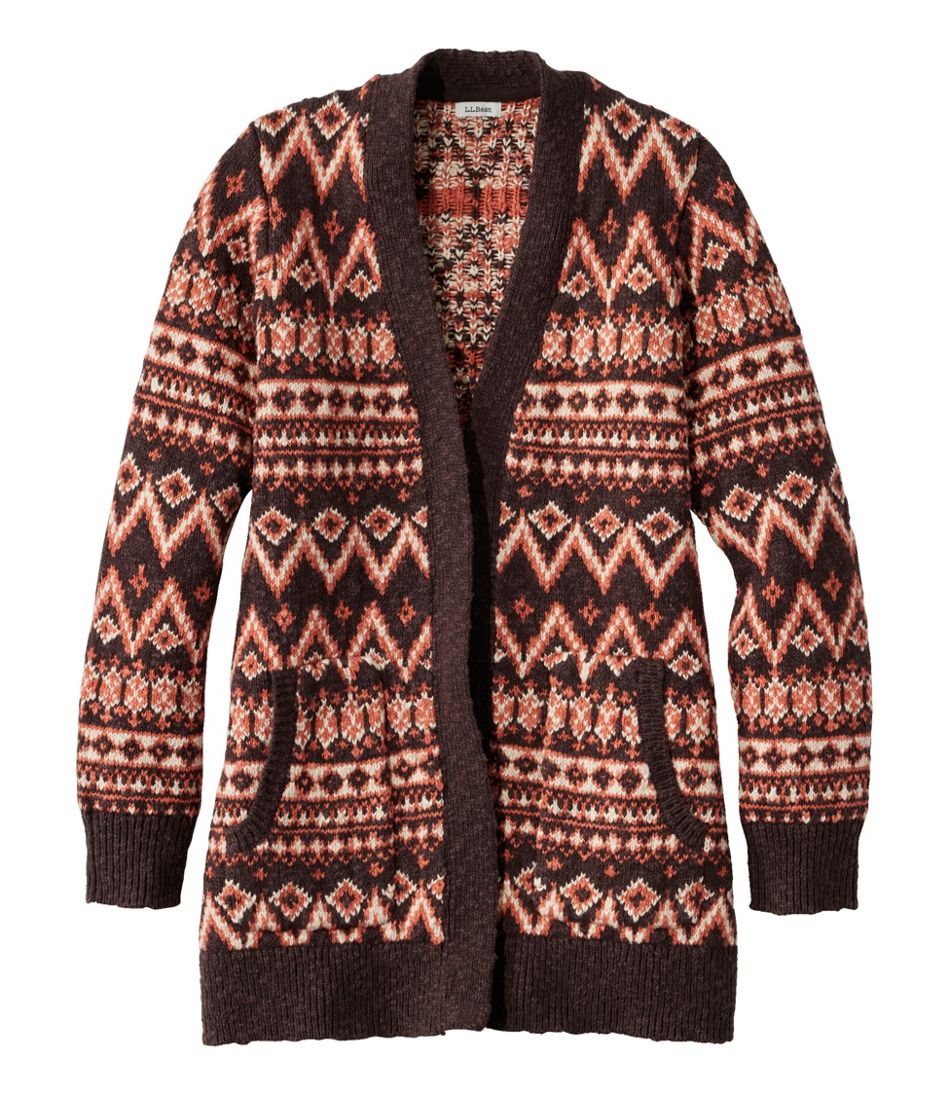 Women's Cotton Ragg Sweater, Open Cardigan Fair Isle / L.L.Bean