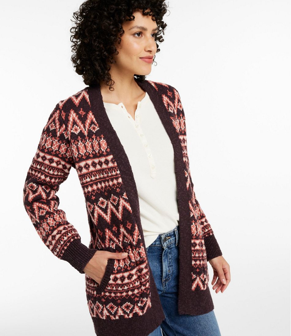 Women's Cotton Ragg Sweater, Open Cardigan Fair Isle / L.L.Bean