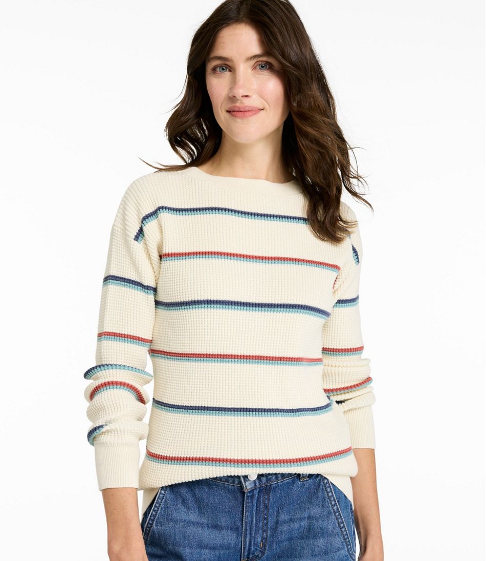 Women's Sunwashed Waffle Sweater, Pullover Stripe / L.L.Bean
