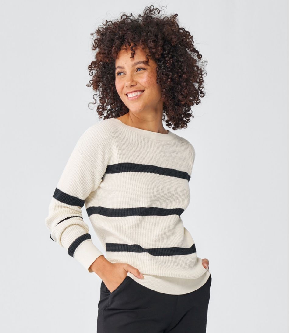 Women's Sunwashed Waffle Sweater, Pullover Stripe / L.L.Bean