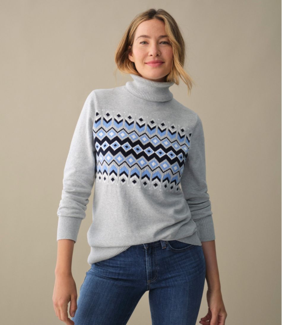 Women's Cotton/Cashmere Sweater, Turtleneck Intarsia / L.L.Bean