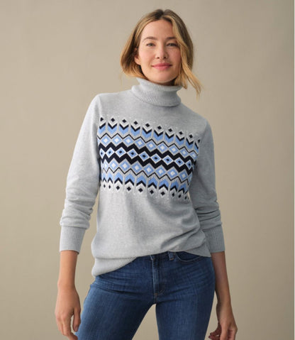 Women's Cotton/Cashmere Sweater, Turtleneck Intarsia / L.L.Bean