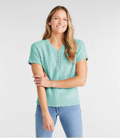 Women's Midweight Cotton Slub Sweater, Henley Short-Sleeve / L.L.Bean