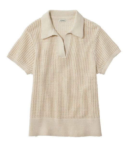 Women's Organic Cotton Slub Pointelle Sweater, Polo / L.L.Bean