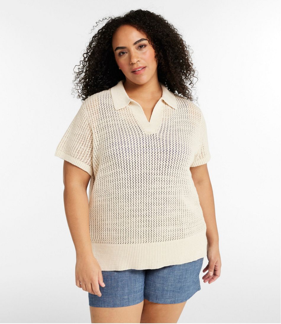 Women's Organic Cotton Slub Pointelle Sweater, Polo / L.L.Bean