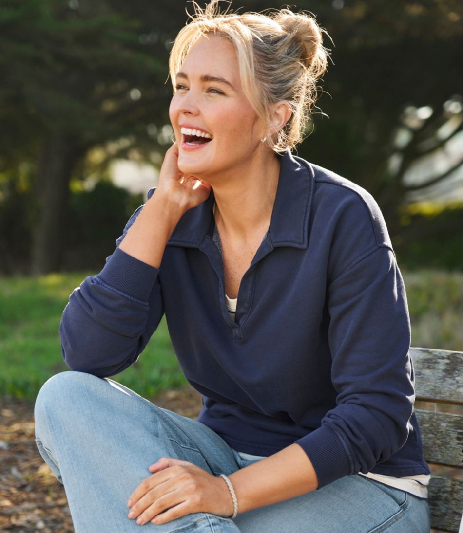 Women's Sunwashed Sweats, Splitneck Polo / L.L.Bean