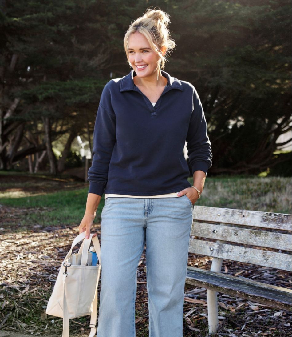 Women's Sunwashed Sweats, Splitneck Polo / L.L.Bean