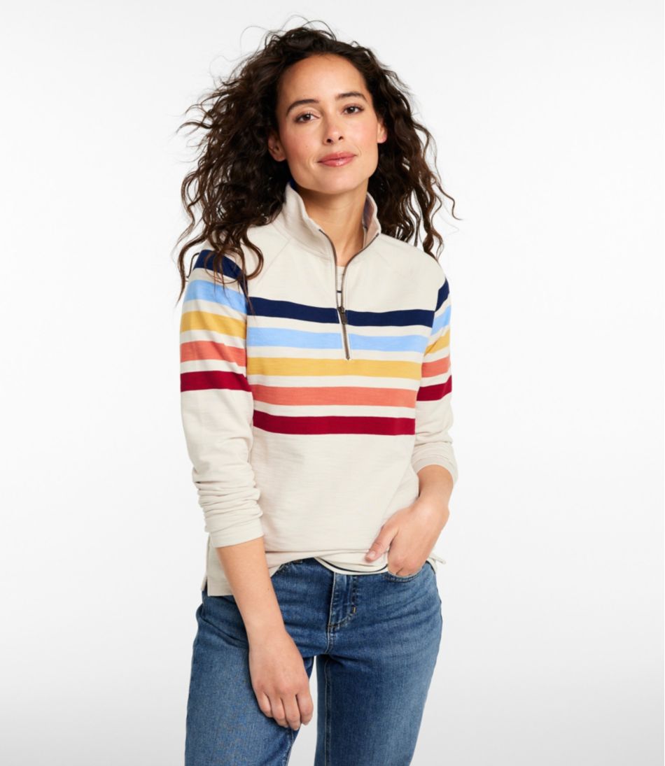 Women's Peaks Island Quarter-Zip Pullover, Stripe / L.L.Bean