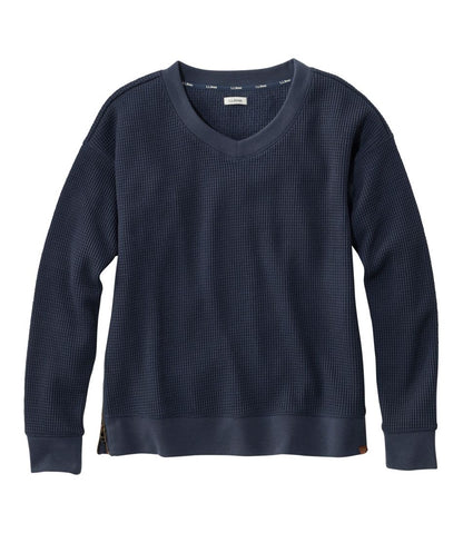 Women's Birchwood Brushed Waffle Top, V-Neck / L.L.Bean