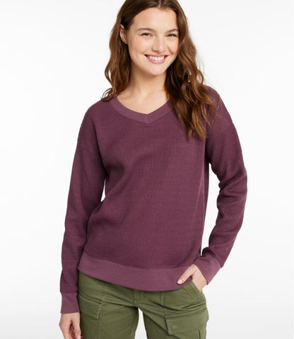Women's Birchwood Brushed Waffle Top, V-Neck / L.L.Bean