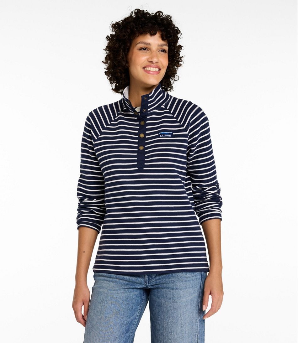 Women's Lakewashed Double-Knit Quarter-Snap, Stripe / L.L.Bean