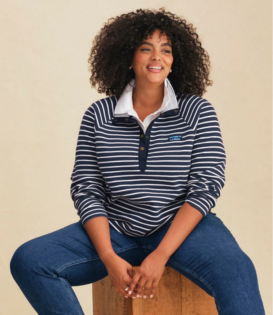 Women's Lakewashed Double-Knit Quarter-Snap, Stripe / L.L.Bean