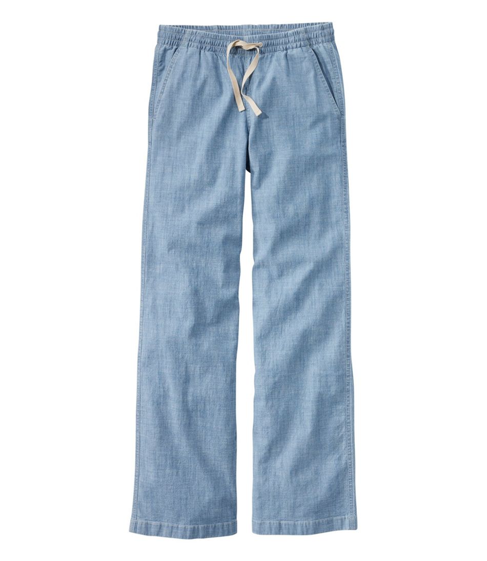 Women's Lakewashed Pull-On Chinos, Mid-Rise Wide-Leg Chambray / L.L.Bean