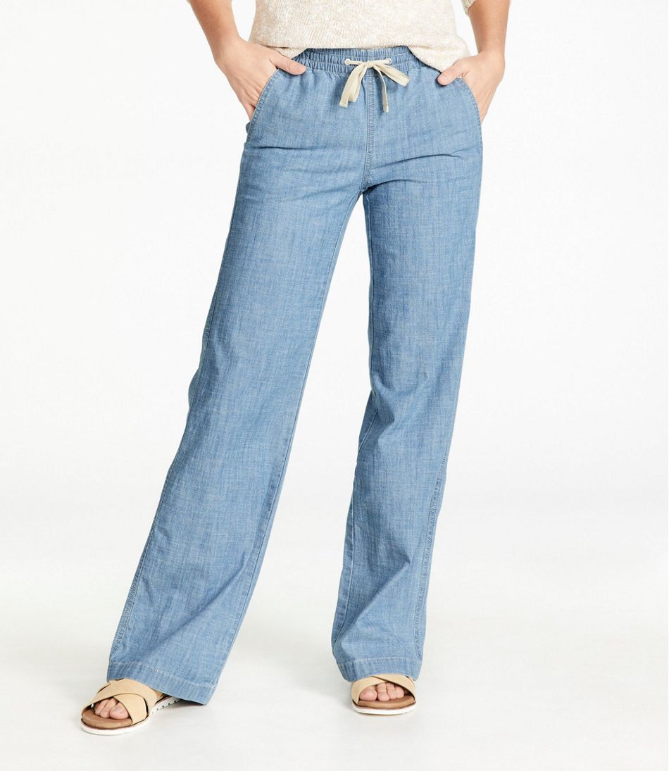 Women's Lakewashed Pull-On Chinos, Mid-Rise Wide-Leg Chambray / L.L.Bean