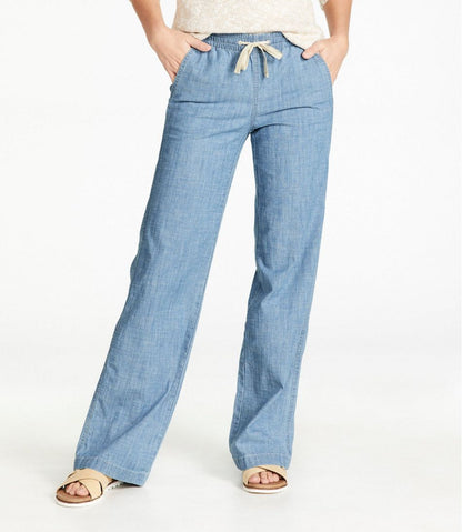 Women's Lakewashed Pull-On Chinos, Mid-Rise Wide-Leg Chambray / L.L.Bean