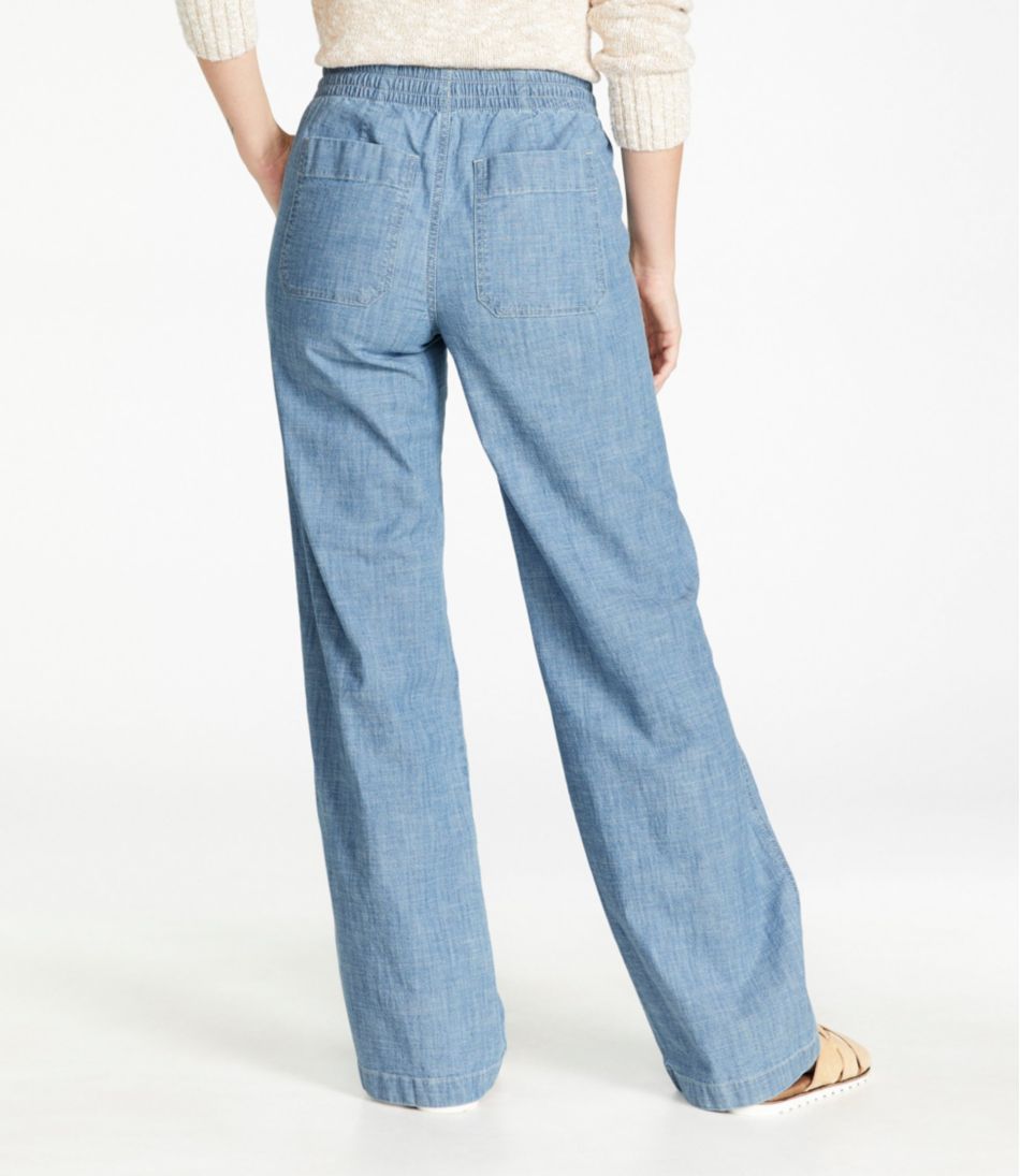 Women's Lakewashed Pull-On Chinos, Mid-Rise Wide-Leg Chambray / L.L.Bean