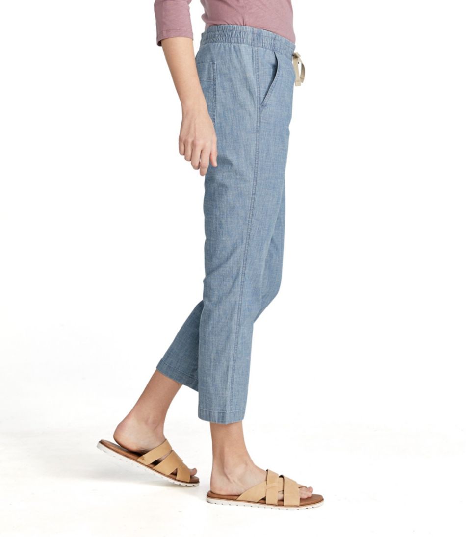 Women's Lakewashed Pull-On Chinos, Mid-Rise Chambray Ankle Pants / L.L.Bean