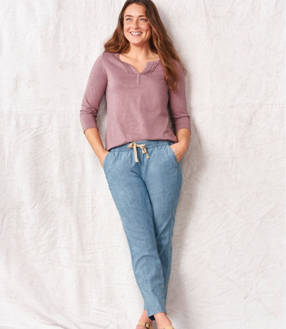 Women's Lakewashed Pull-On Chinos, Mid-Rise Chambray Ankle Pants / L.L.Bean
