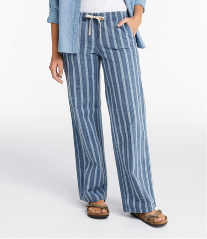 Women's Lakewashed Pull-On Chinos, Mid-Rise Wide-Leg Stripe Chambray / L.L.Bean