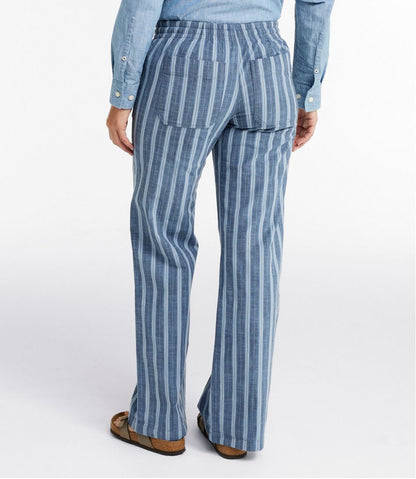 Women's Lakewashed Pull-On Chinos, Mid-Rise Wide-Leg Stripe Chambray / L.L.Bean