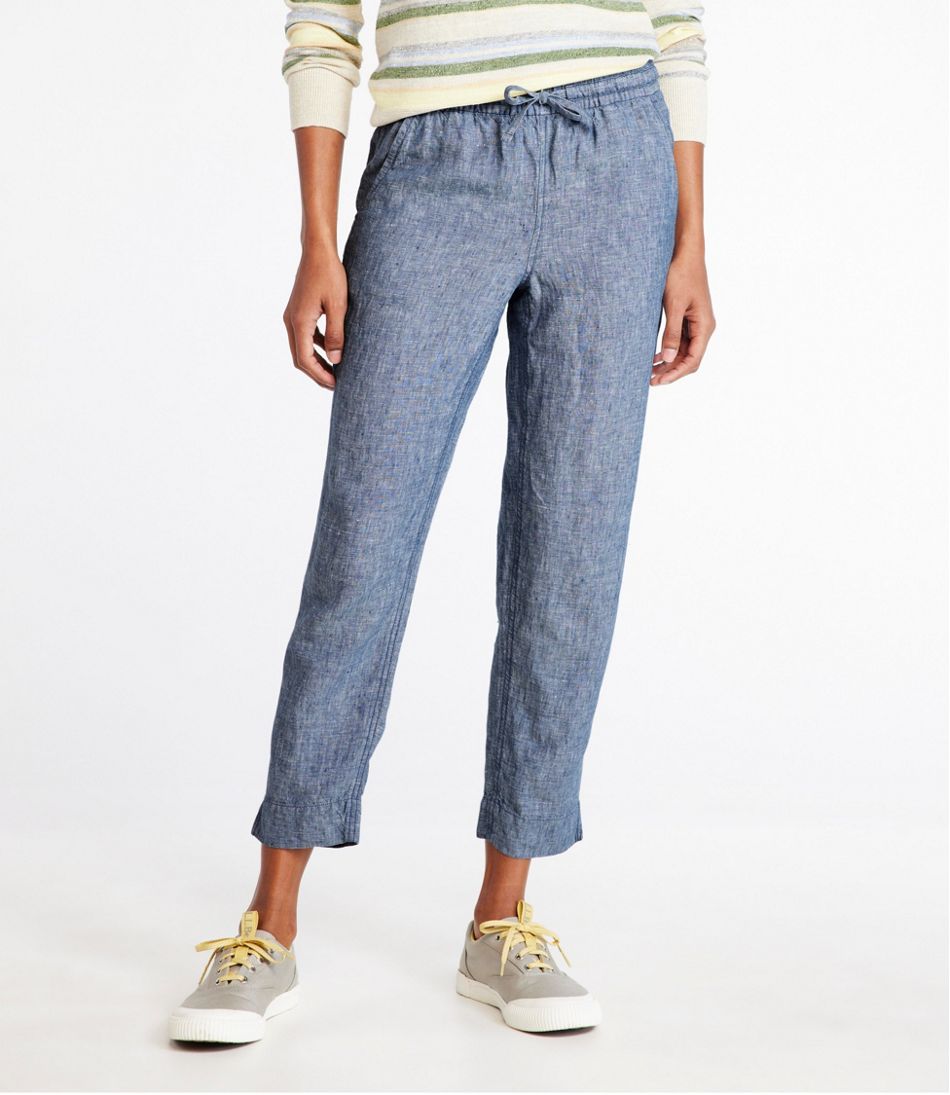 Women's Premium Linen Pull-On Ankle Pants, Mid-Rise Tapered-Leg / L.L.Bean