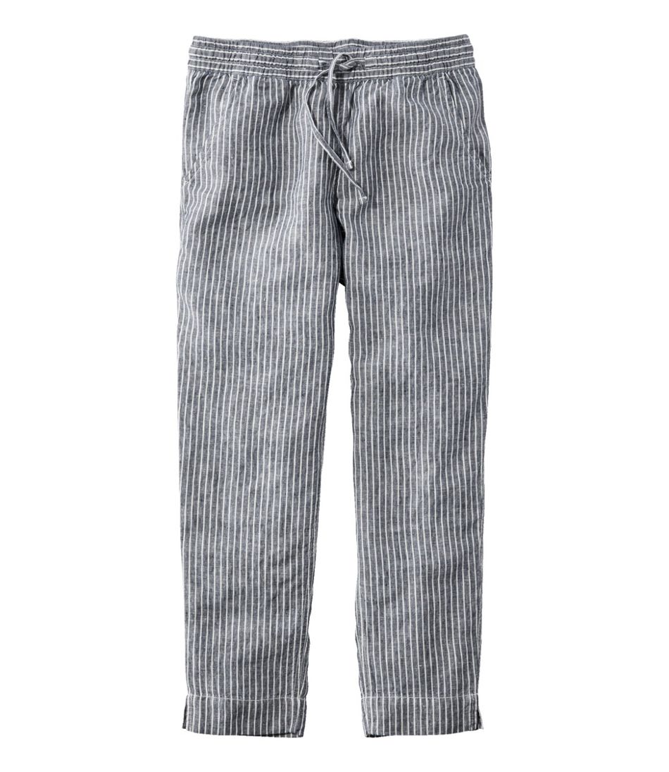 Women's Premium Linen Pull-On Ankle Pants, Mid-Rise Tapered-Leg Stripe / L.L.Bean