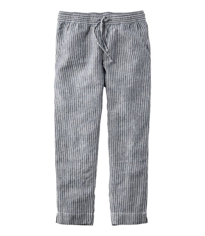 Women's Premium Linen Pull-On Ankle Pants, Mid-Rise Tapered-Leg Stripe / L.L.Bean