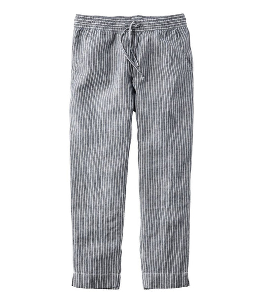 Women's Premium Linen Pull-On Ankle Pants, Mid-Rise Tapered-Leg Stripe / L.L.Bean