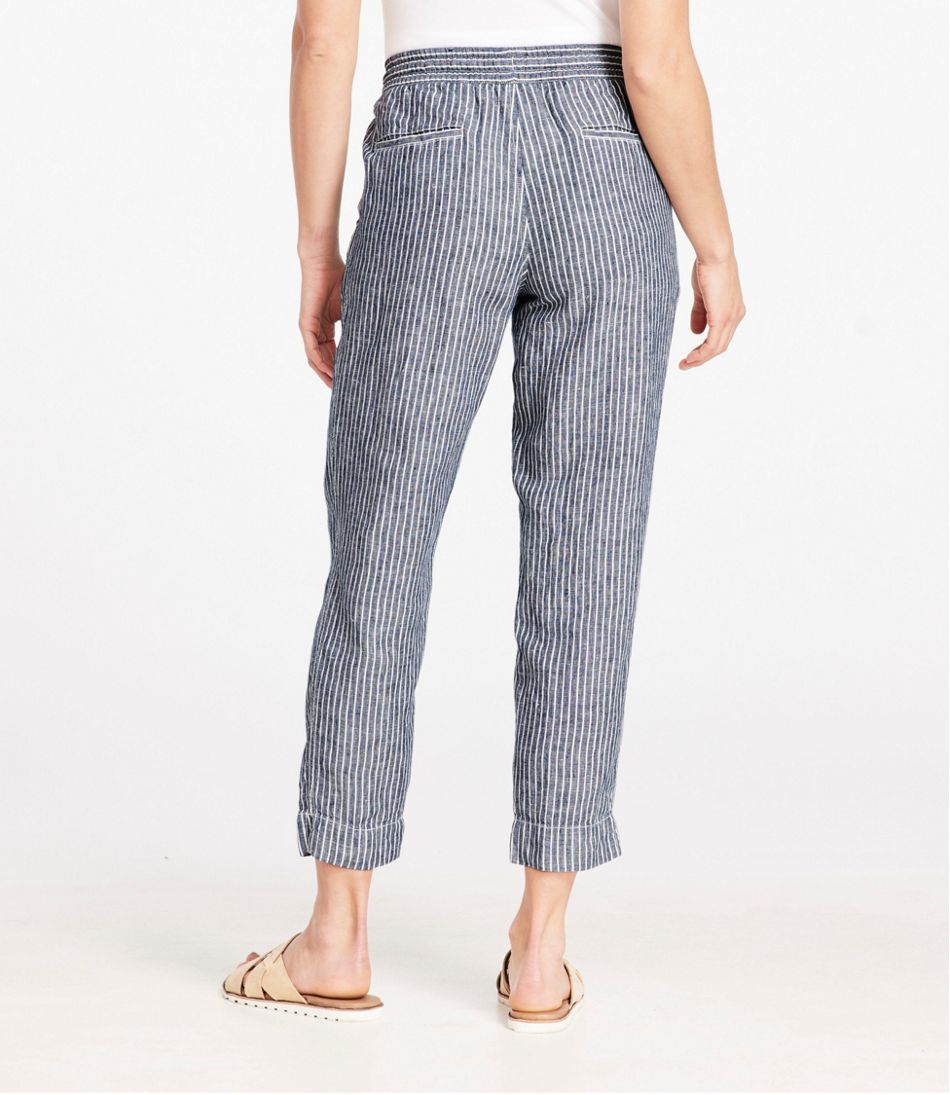 Women's Premium Linen Pull-On Ankle Pants, Mid-Rise Tapered-Leg Stripe / L.L.Bean