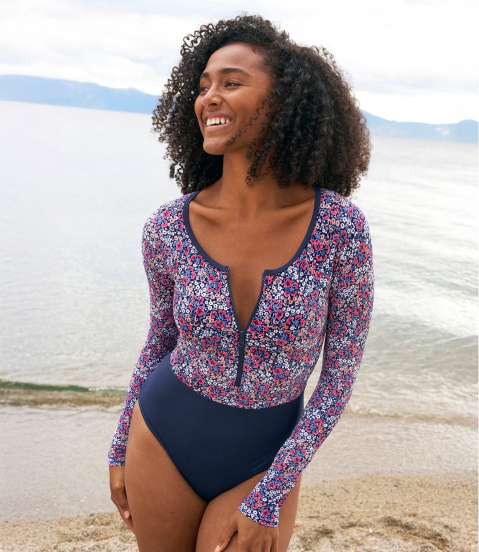 Women's Coastal Essentials Swimwear, Long-Sleeve Tanksuit Print / L.L.Bean