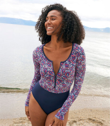 Women's Coastal Essentials Swimwear, Long-Sleeve Tanksuit Print / L.L.Bean