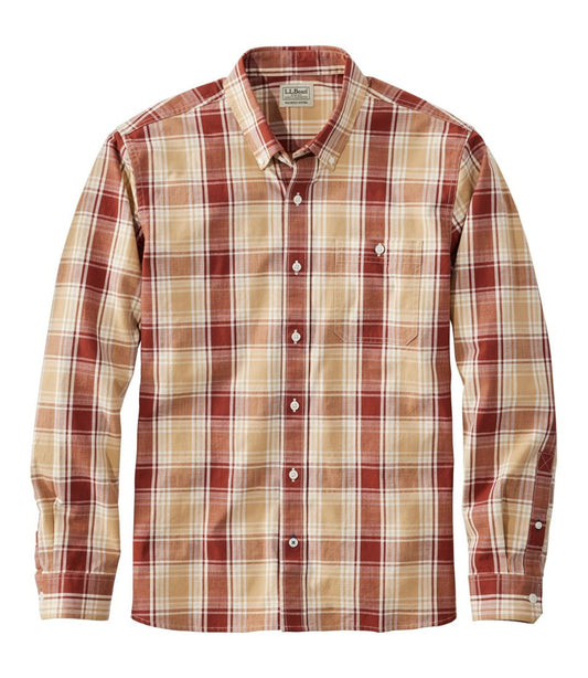 Men's Comfort Stretch® Chambray Shirt, Long-Sleeve, Slightly Fitted Untucked Fit, Plaid / L.L.Bean