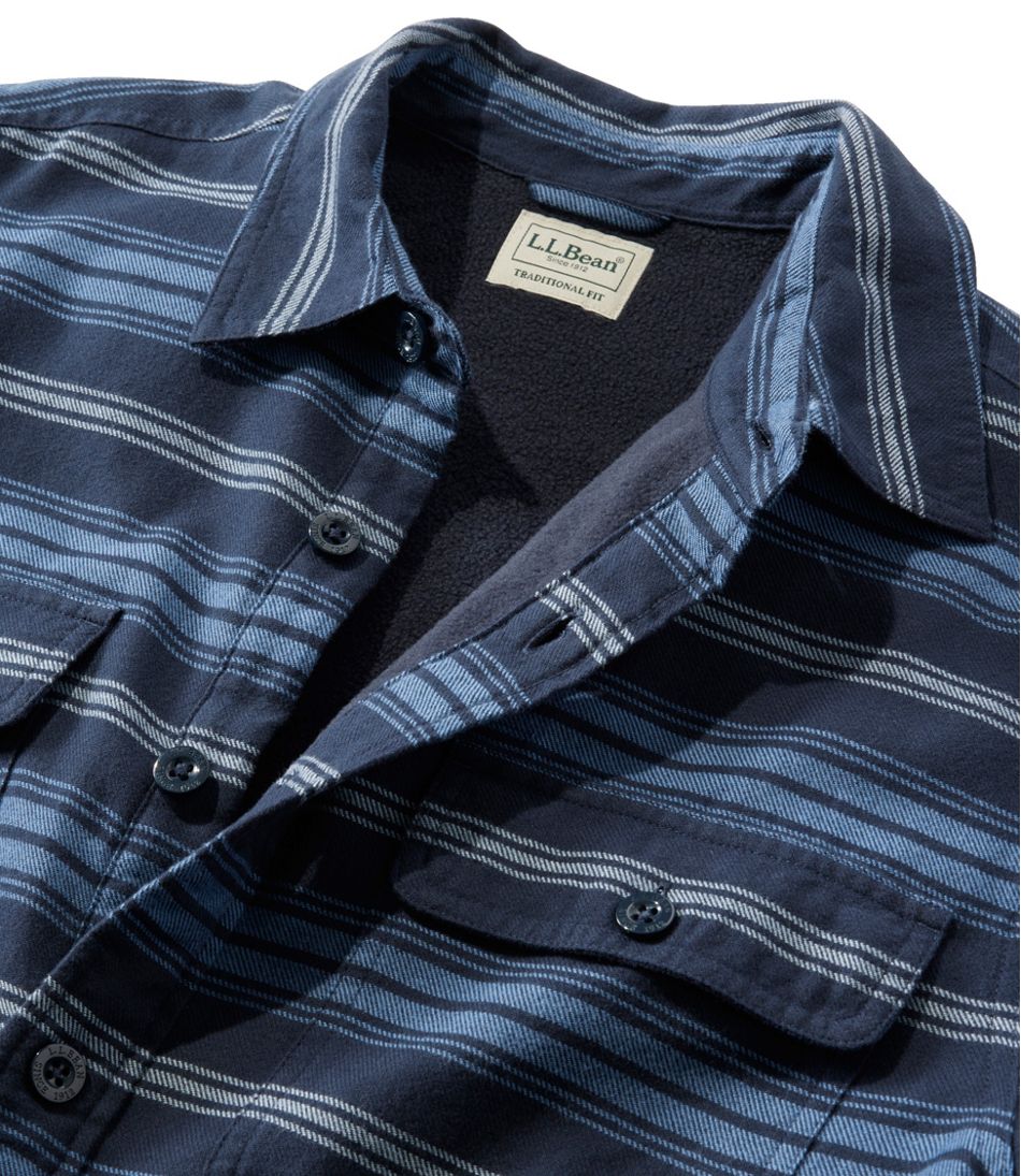 Men's Fleece-Lined Flannel Shirt, Traditional Fit, Stripe / L.L.Bean