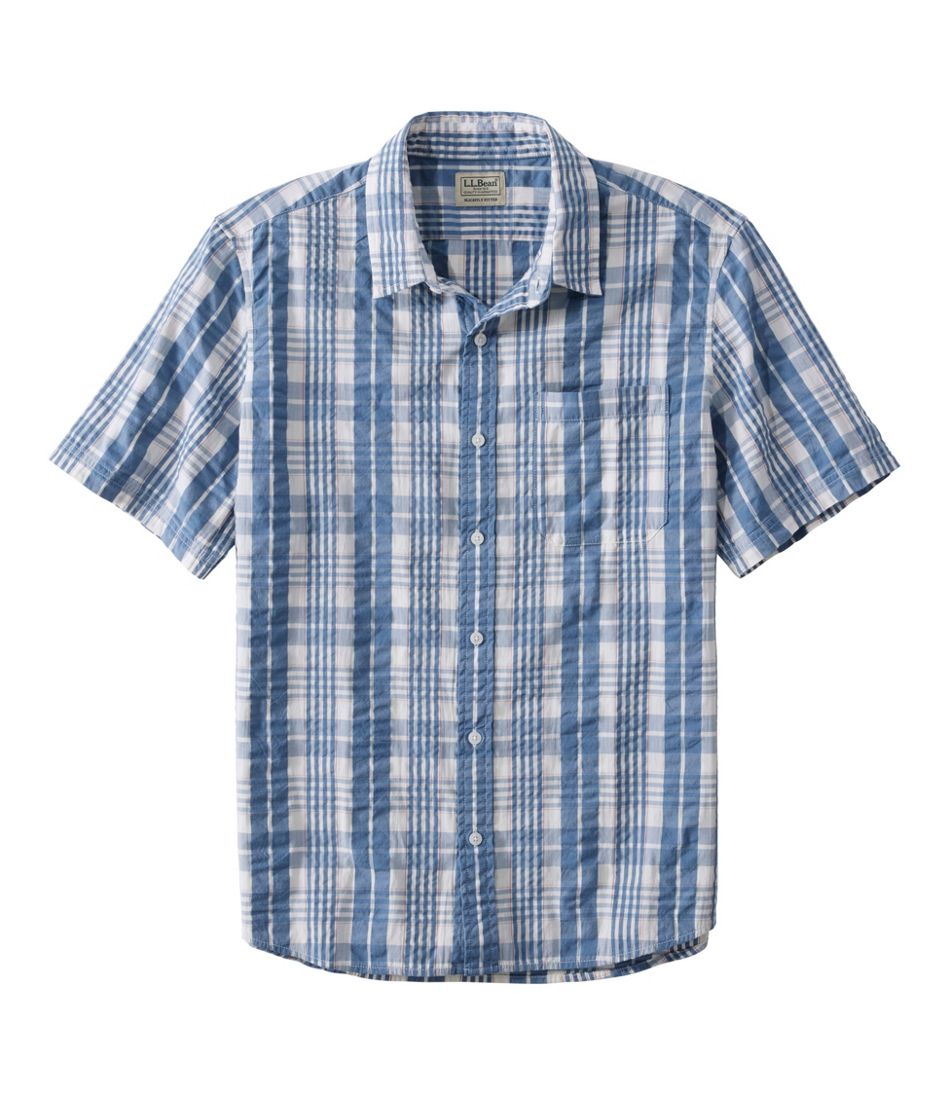 Men's Organic Cotton Seersucker Shirt, Short-Sleeve, Slightly Fitted, Plaid / L.L.Bean