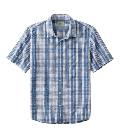Men's Organic Cotton Seersucker Shirt, Short-Sleeve, Slightly Fitted, Plaid / L.L.Bean