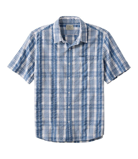 Men's Organic Cotton Seersucker Shirt, Short-Sleeve, Slightly Fitted, Plaid / L.L.Bean
