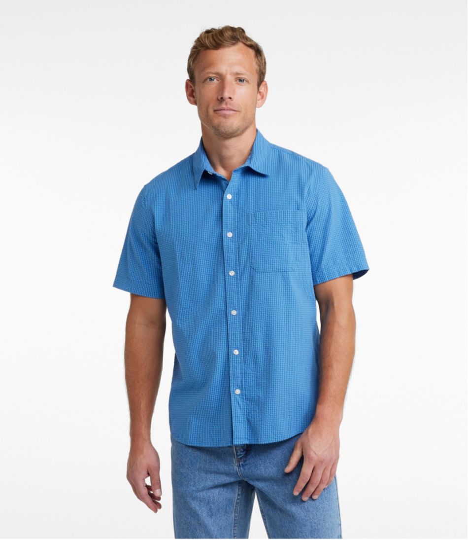 Men's Organic Cotton Seersucker Shirt, Short-Sleeve, Slightly Fitted, Plaid / L.L.Bean