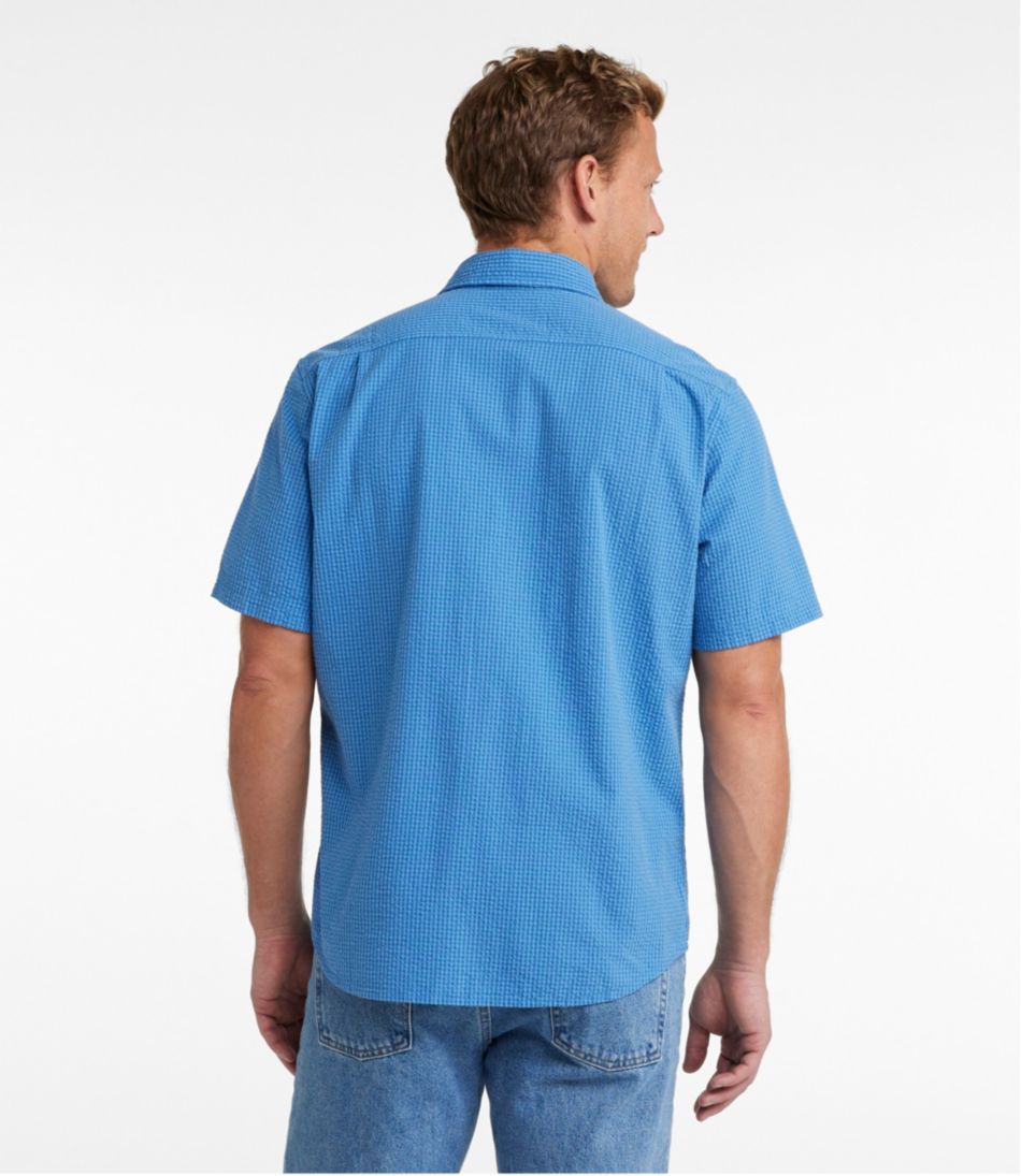 Men's Organic Cotton Seersucker Shirt, Short-Sleeve, Slightly Fitted, Plaid / L.L.Bean