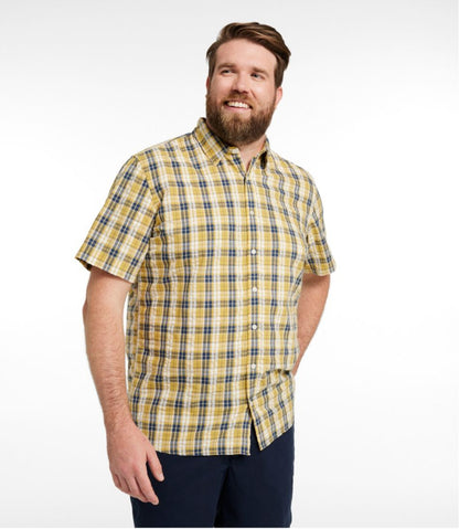Men's Organic Cotton Seersucker Shirt, Short-Sleeve, Slightly Fitted, Plaid / L.L.Bean