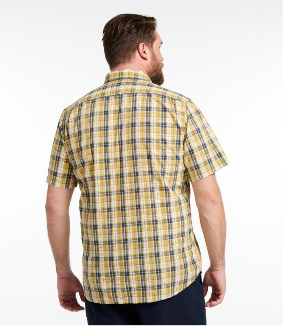 Men's Organic Cotton Seersucker Shirt, Short-Sleeve, Slightly Fitted, Plaid / L.L.Bean