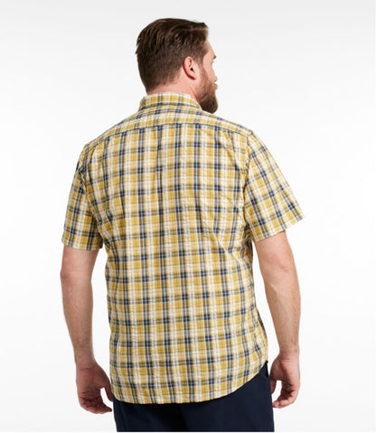 Men's Organic Cotton Seersucker Shirt, Short-Sleeve, Slightly Fitted, Plaid / L.L.Bean