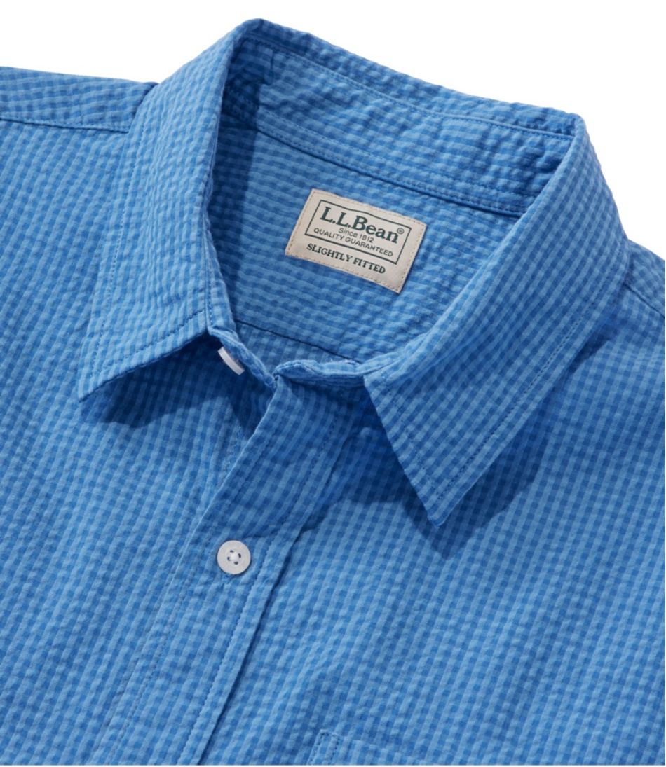 Men's Organic Cotton Seersucker Shirt, Short-Sleeve, Slightly Fitted, Plaid / L.L.Bean