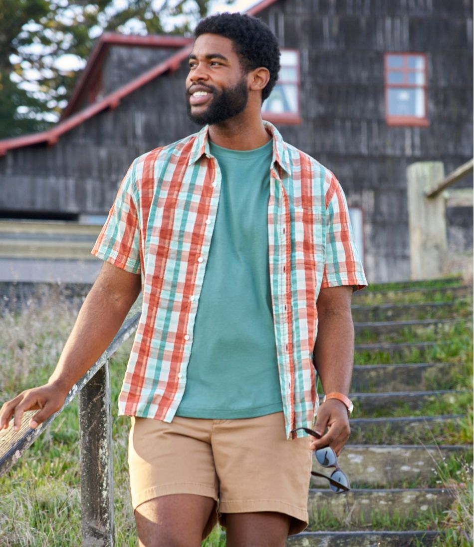 Men's Organic Cotton Seersucker Shirt, Short-Sleeve, Slightly Fitted, Plaid / L.L.Bean