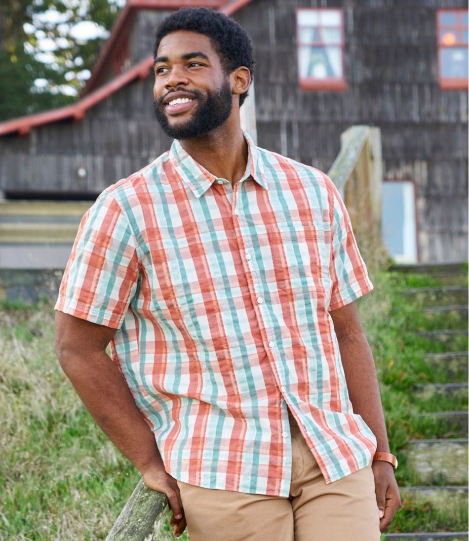 Men's Organic Cotton Seersucker Shirt, Short-Sleeve, Slightly Fitted, Plaid / L.L.Bean