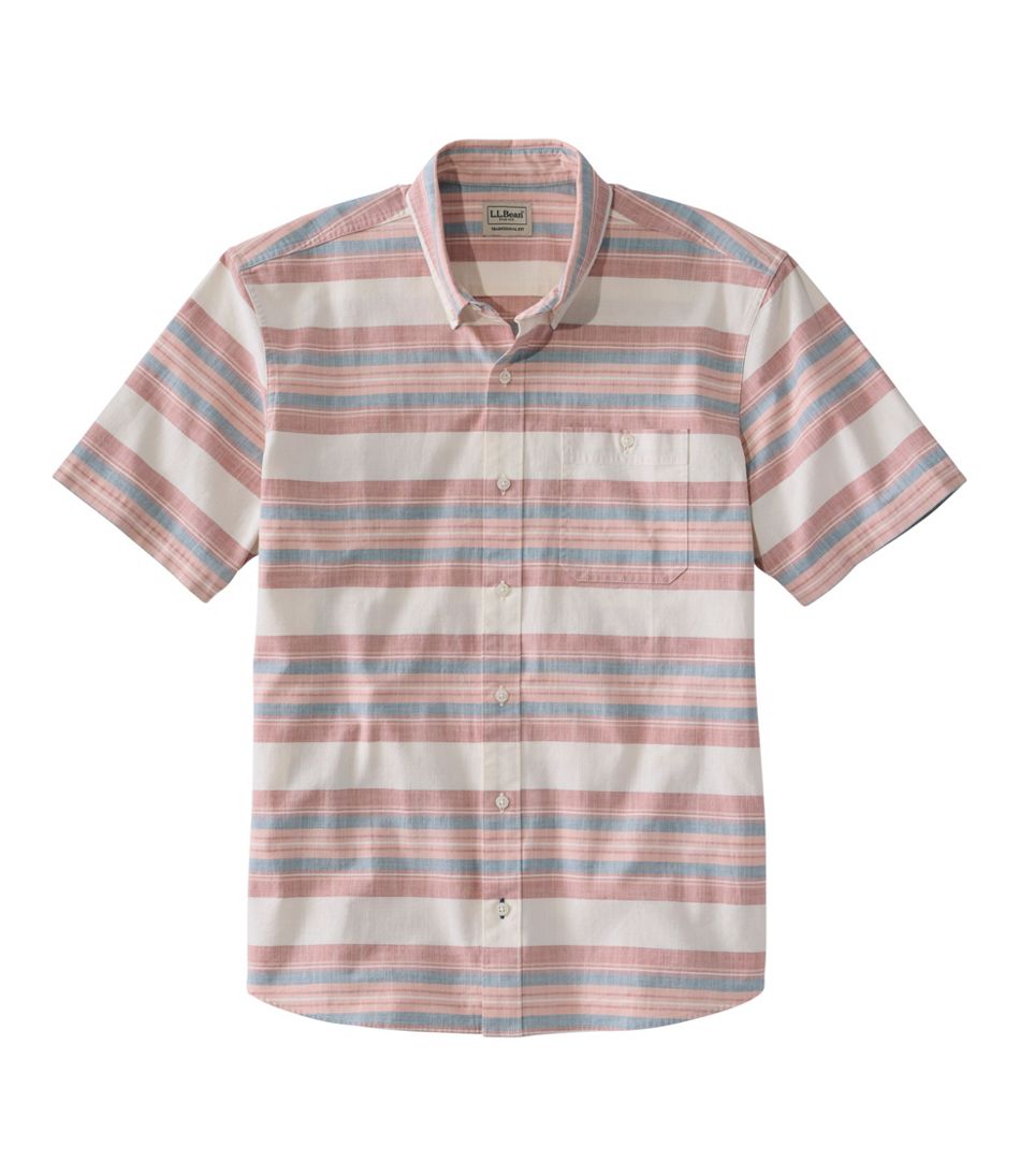 Men's Comfort Stretch Chambray Shirt, Traditional Untucked Fit, Short-Sleeve, Stripe / L.L.Bean