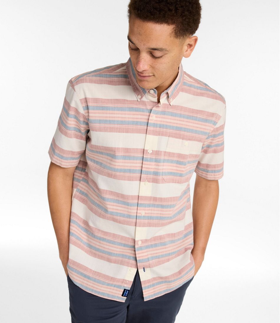 Men's Comfort Stretch Chambray Shirt, Traditional Untucked Fit, Short-Sleeve, Stripe / L.L.Bean