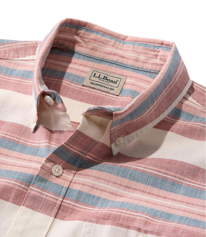 Men's Comfort Stretch Chambray Shirt, Traditional Untucked Fit, Short-Sleeve, Stripe / L.L.Bean