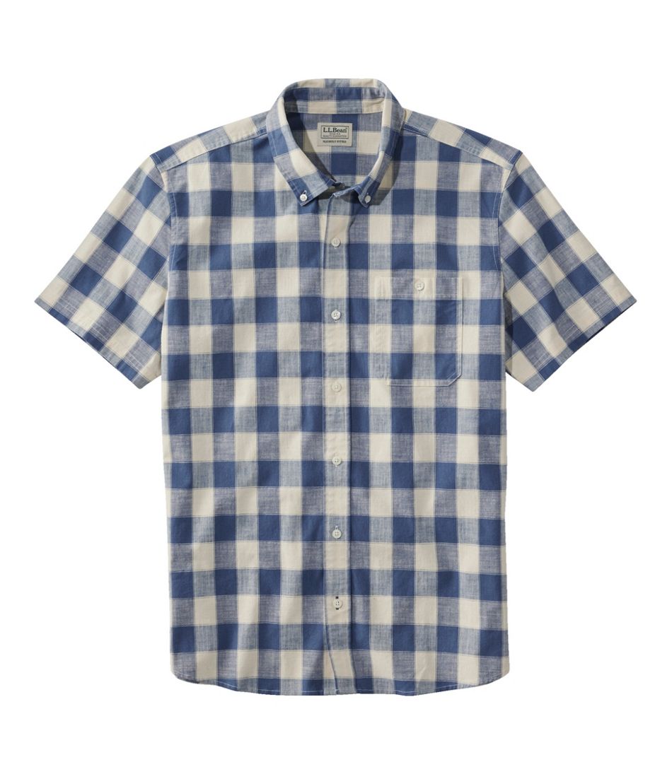 Men's Comfort Stretch® Chambray Shirt, Slightly Fitted Untucked Fit, Short-Sleeve, Plaid / L.L.Bean