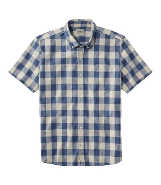Men's Comfort Stretch® Chambray Shirt, Slightly Fitted Untucked Fit, Short-Sleeve, Plaid / L.L.Bean